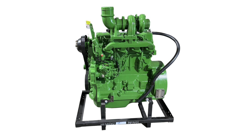 A green John Deere marine engine